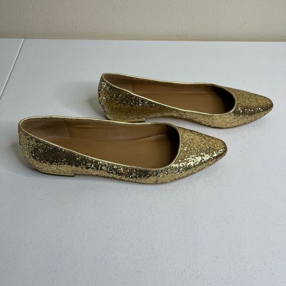 Talbots Gold Glitter Ballet Leather Flats Almond Toe Gold Heel Women Size 7.5 N - Picture 4 of 13